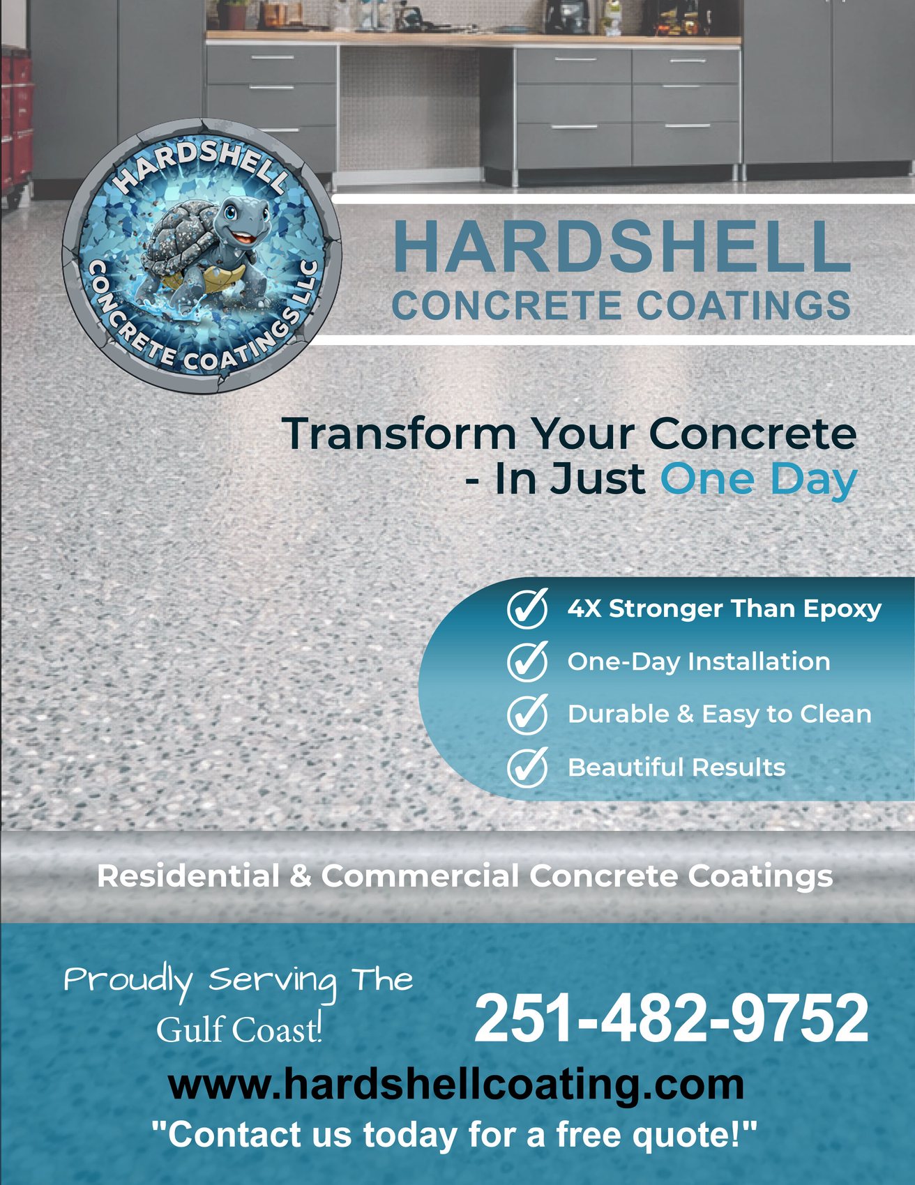 Brochure page 1: Front cover: Transform your concrete in just one day